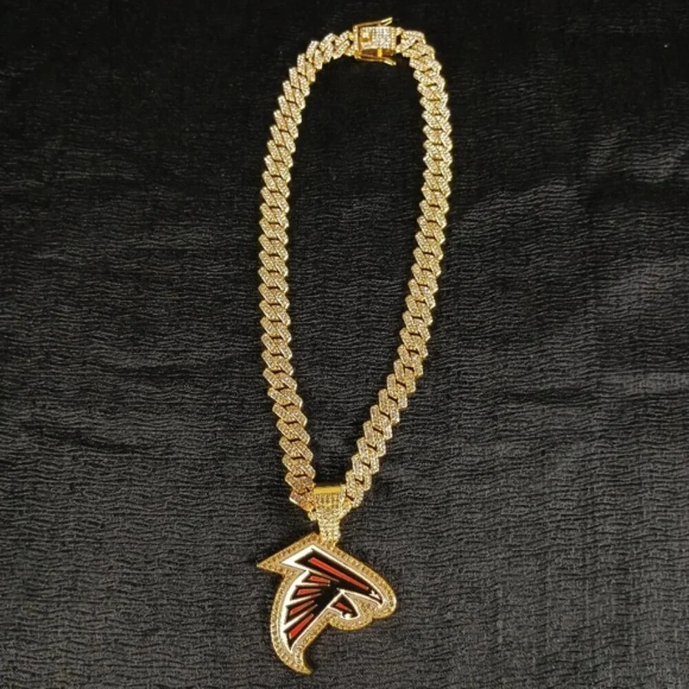 NFL Atlanta Falcons Necklace Pendant Cuban Chain Link Football Jewelry